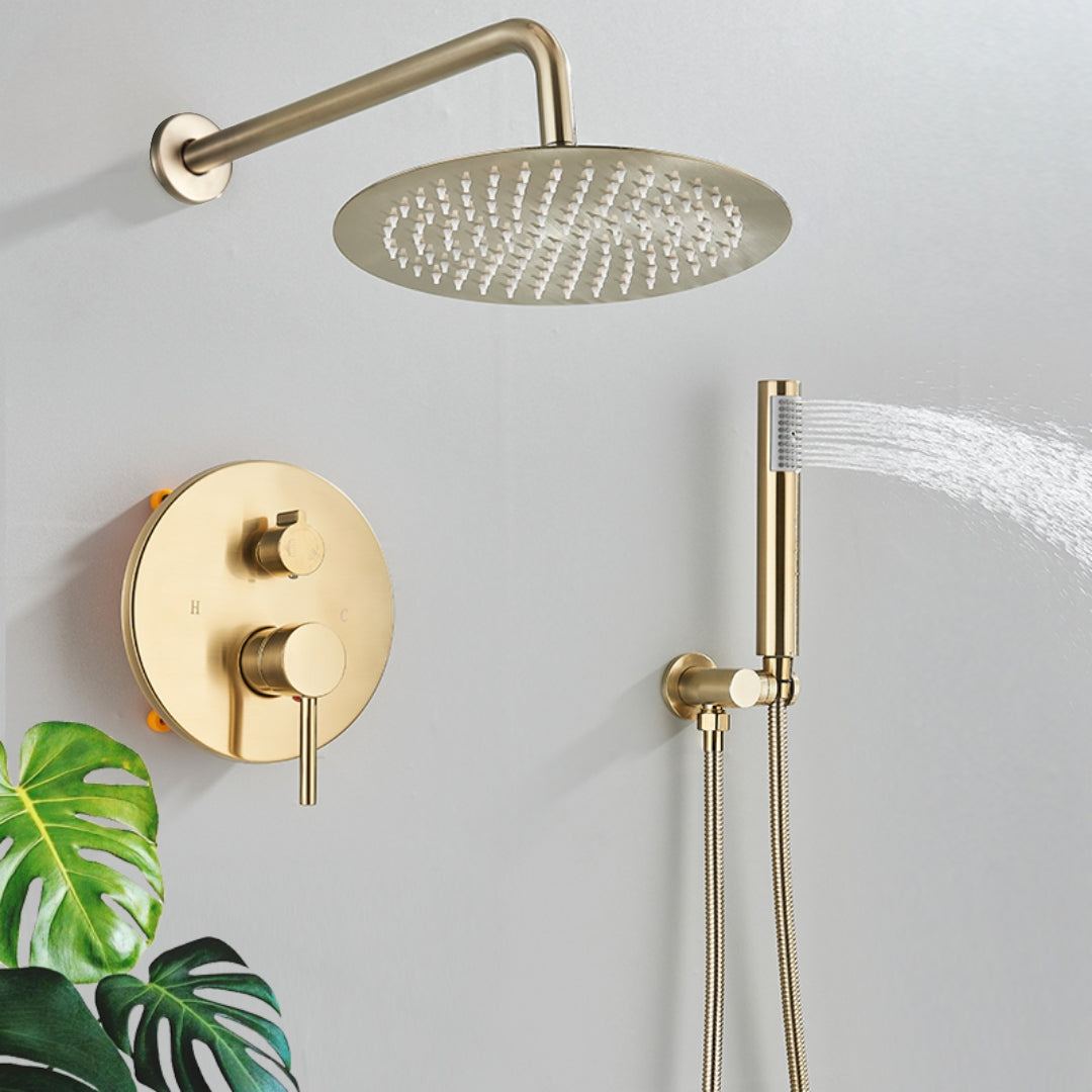 Inbouw Regendouche Set Met Handdouche - Messing Douchekraan Geborsteld goud