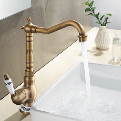 Antieke Bronzen Messing Keukenkraan – 360° Rotatie Mengkraan voor Aanrecht