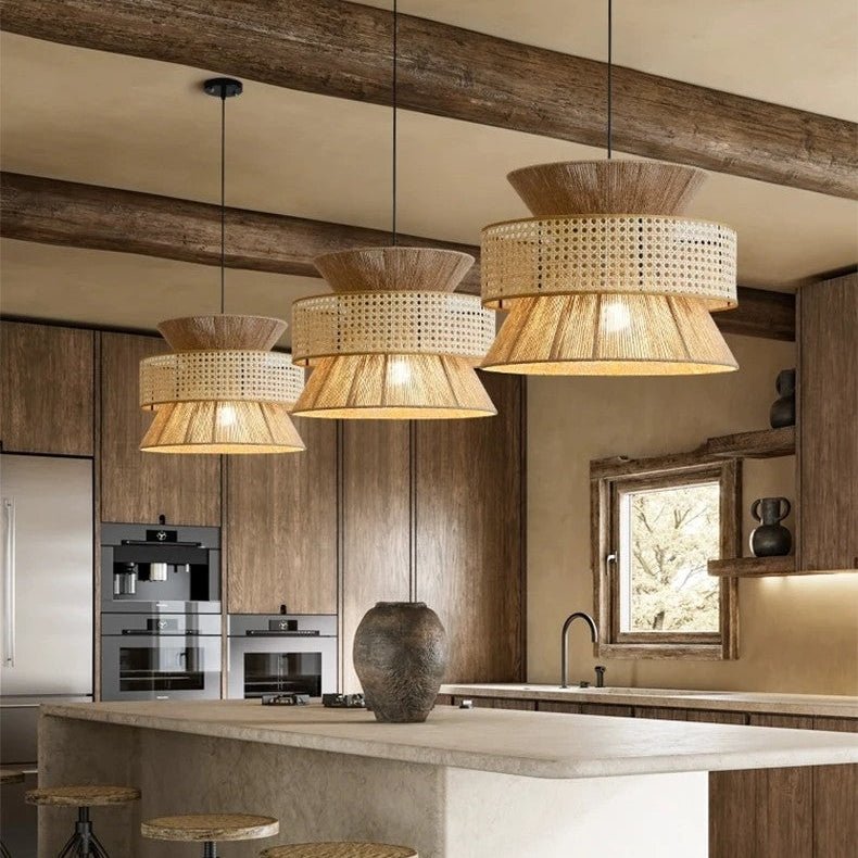 Wagner - Henneptouw Hanglamp Rotan Grid Handwoven 3 - Shaft - Act Design Shop