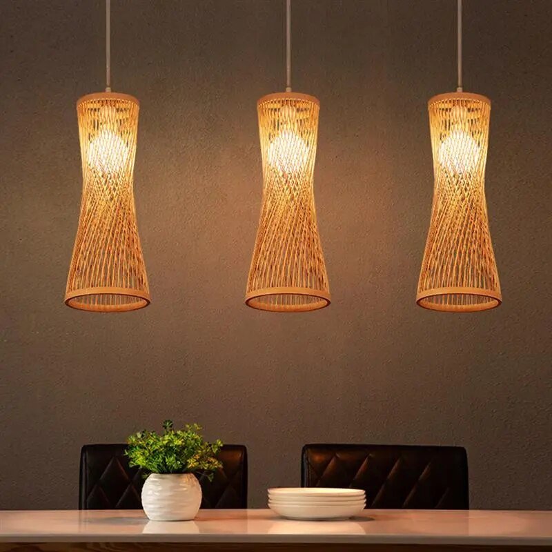 Japanese Bamboo Long Woven Hanging Light